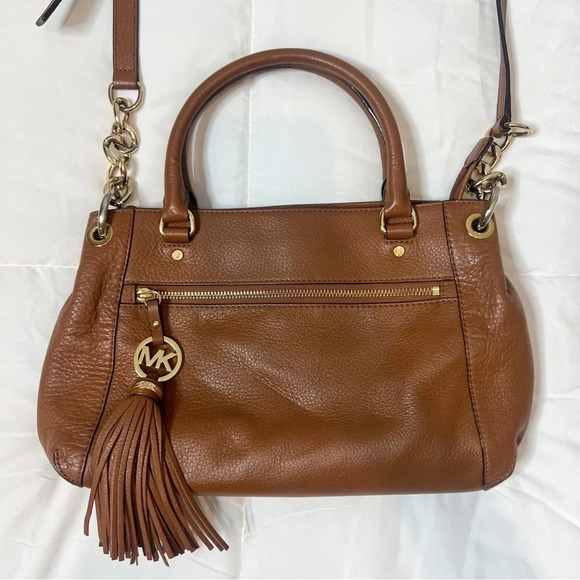Michael Kors Brown Leather Charm Tassel Medium Satchel - Picture 1 of 13